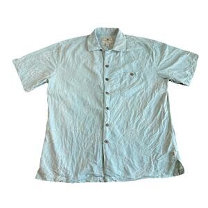ISLAND SHORES Shirt Short Sleeve Silk Button Up Light Blue‎ Floral Aloha Men's L